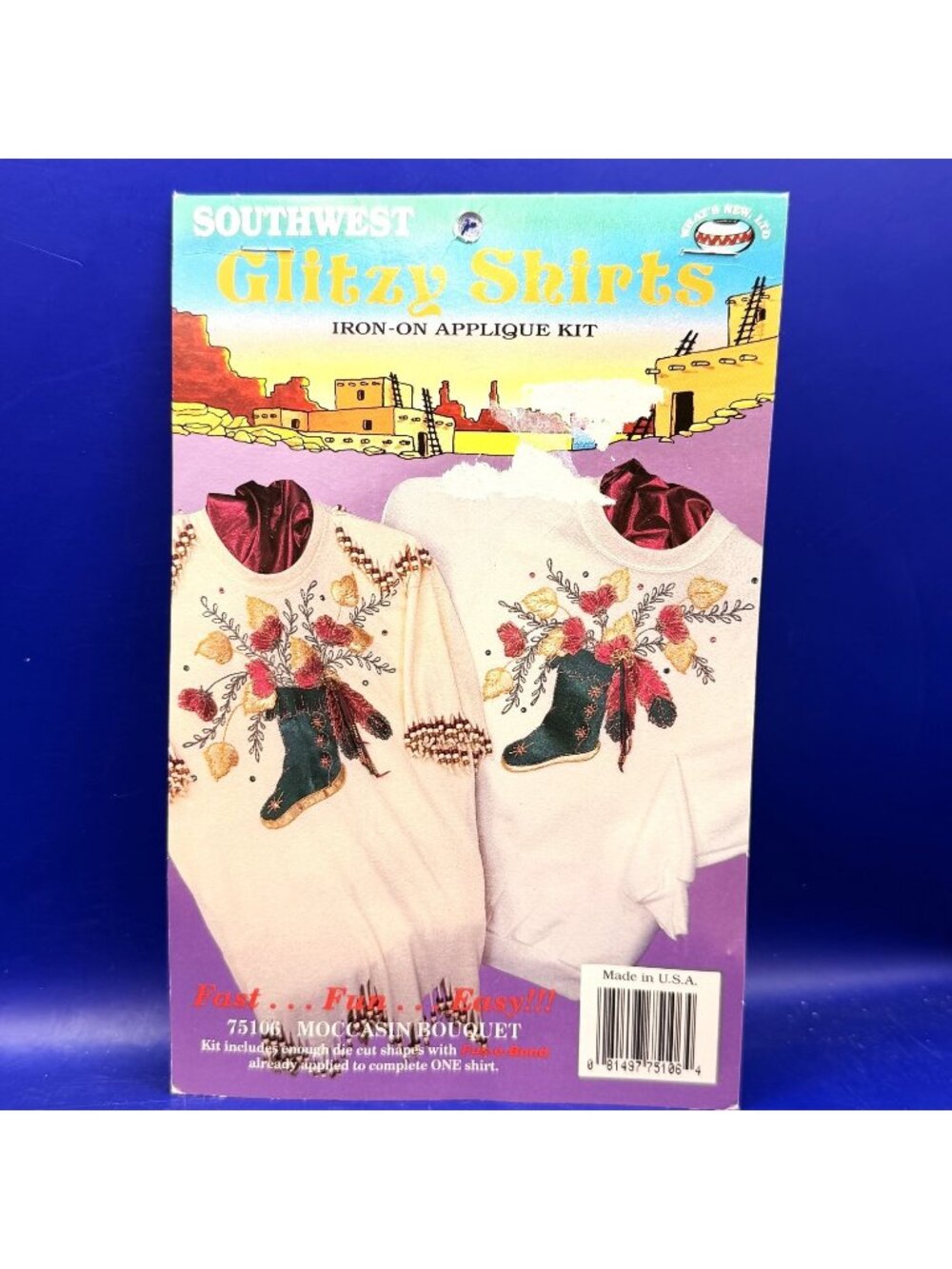 Vintage Southwest Glitzy Shirts Iron On Applique Kit Moccasin Bouquet 75106 NOS
